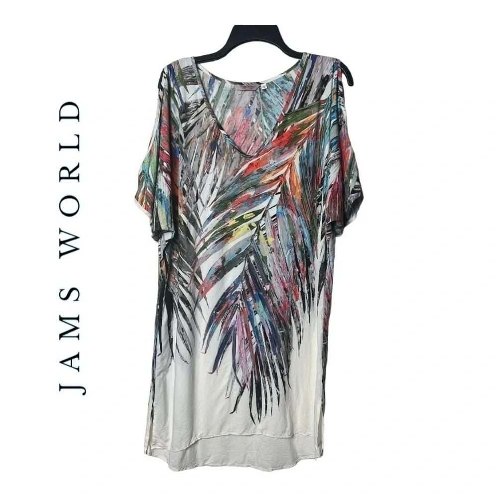 0386W. JAMS WORLD TROPICAL PRINT KNEE LENGTH DRESS SIZE SMALL MULTICOLORED